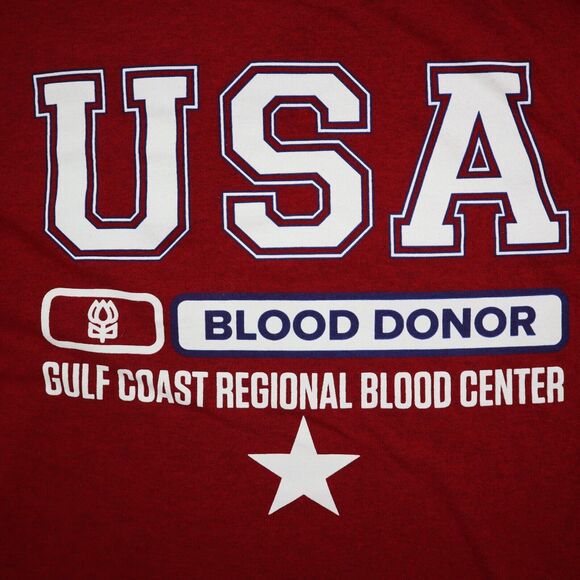 Gildan Shirt Mens M Red Crew Neck Short Sleeve Heavy Cotton Blood Donor Tee - Picture 2 of 16